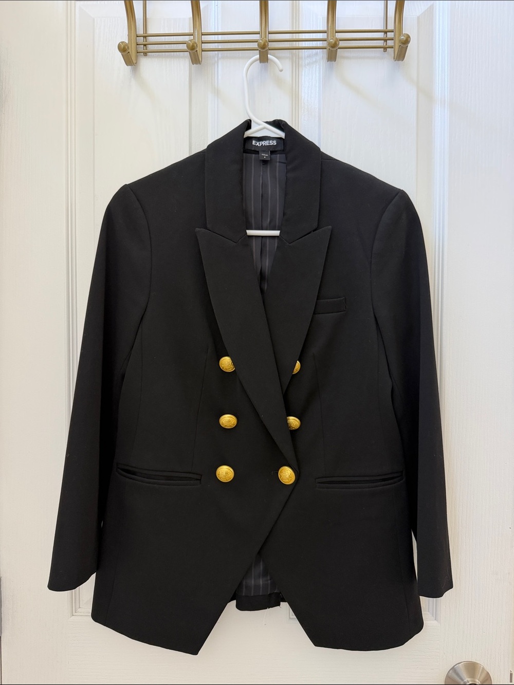 Express Black Double-Breasted Blazer with Gold Buttons